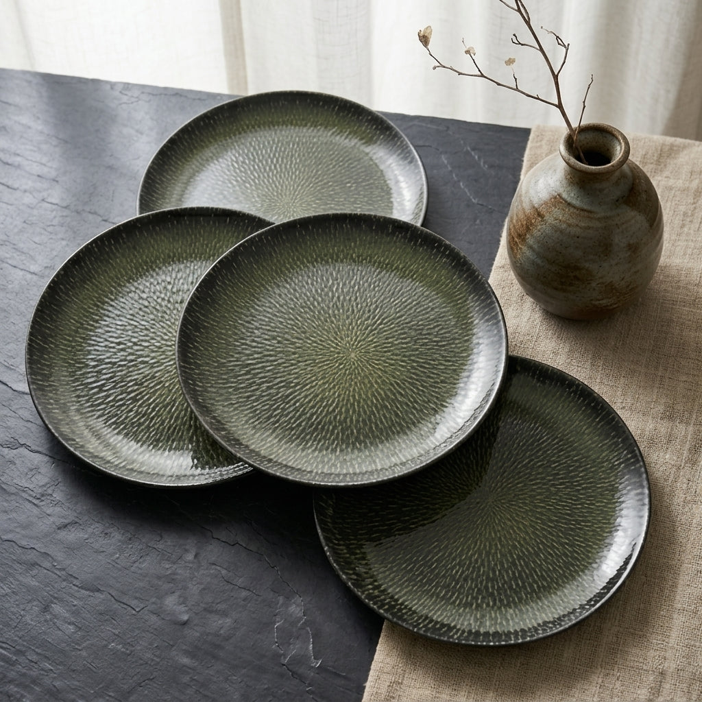 Dark Olive Starburst Plates - Set of 4