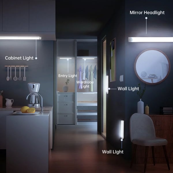 💡Wireless Motion Sensor LED Light Bar - Rechargeable & Magnetic Under Cabinet Lighting - Ultra-Thin Stick-on Night Light for Kitchen, Wardrobe, Stairs & Hallway (No Drilling Required)