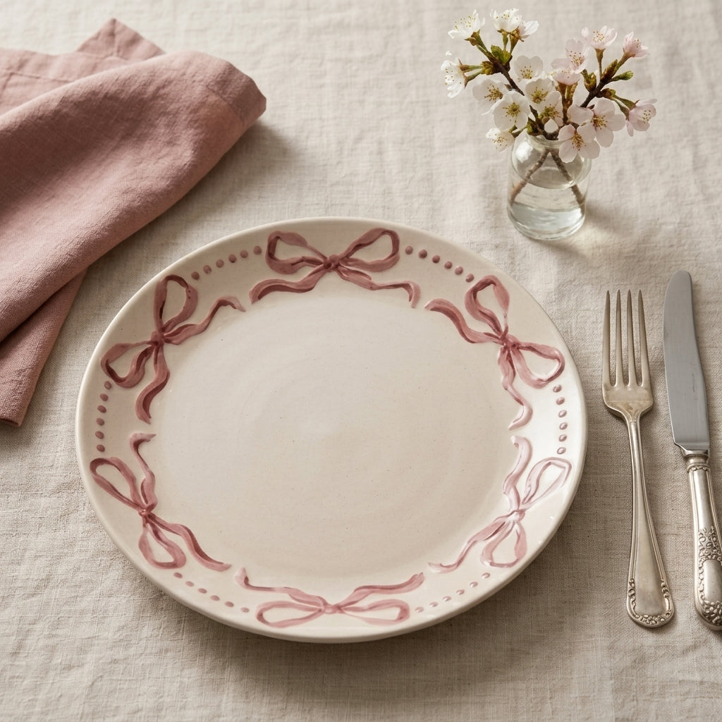 Dusty Rose Bow Wreath Plates - Set of 4
