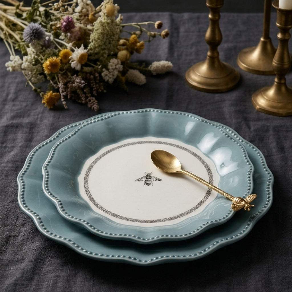 French Country Bee Scalloped Plates - Set of 5