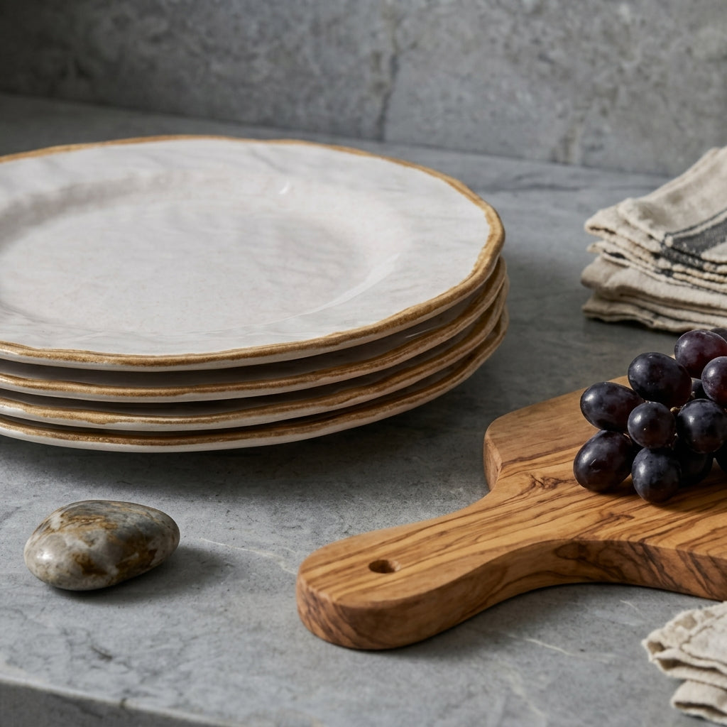 Artisanal Blush Pink & Gold Rimmed Plates - Set of 4