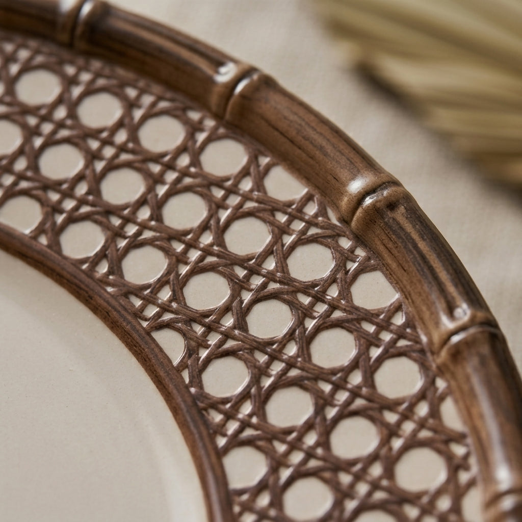Faux Bamboo and Cane Rattan Plates - Set of 4