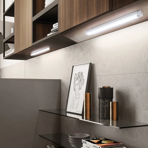 💡Wireless Motion Sensor LED Light Bar - Rechargeable & Magnetic Under Cabinet Lighting - Ultra-Thin Stick-on Night Light for Kitchen, Wardrobe, Stairs & Hallway (No Drilling Required)