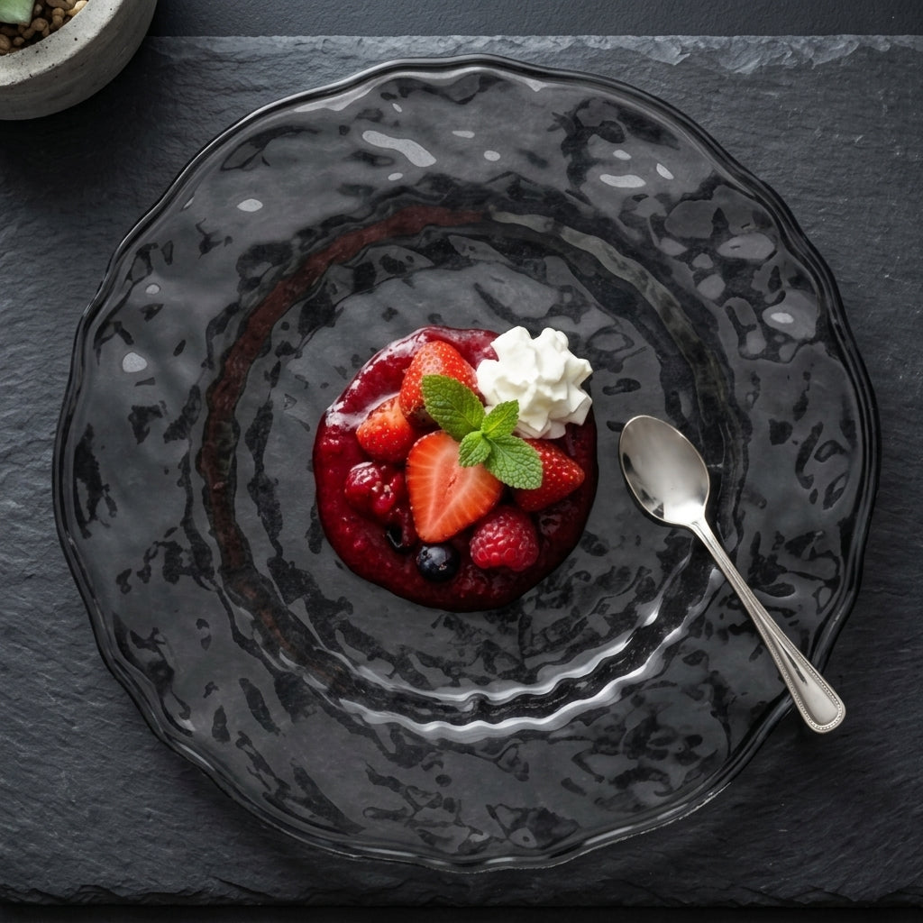 Artisanal Hammered Gloss Black Plates - Set of 5