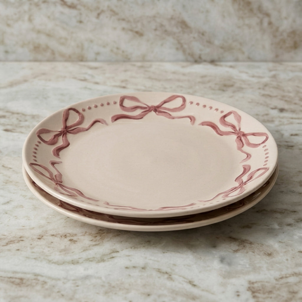 Dusty Rose Bow Wreath Plates - Set of 4