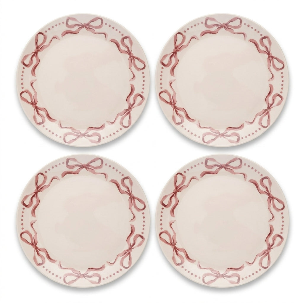 Dusty Rose Bow Wreath Plates - Set of 4
