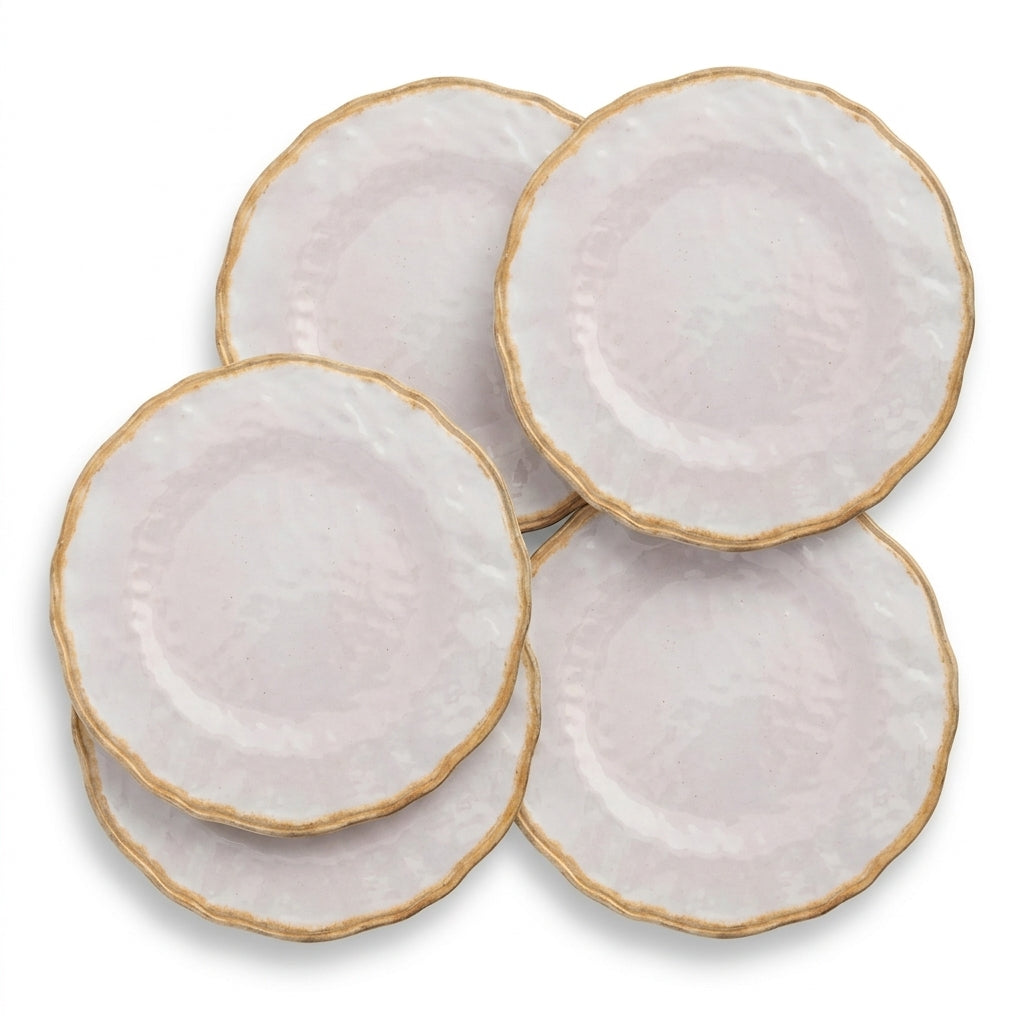 Artisanal Blush Pink & Gold Rimmed Plates - Set of 4