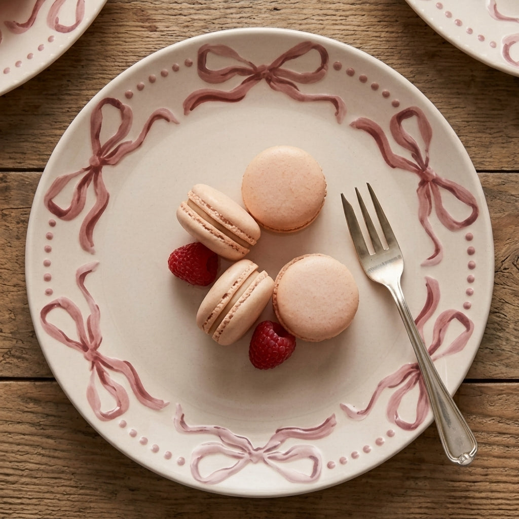 Dusty Rose Bow Wreath Plates - Set of 4