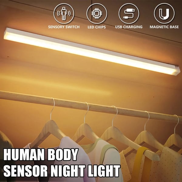 💡Wireless Motion Sensor LED Light Bar - Rechargeable & Magnetic Under Cabinet Lighting - Ultra-Thin Stick-on Night Light for Kitchen, Wardrobe, Stairs & Hallway (No Drilling Required)