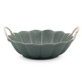 Artisanal Scalloped Ceramic Bowl with Woven Rope Handles