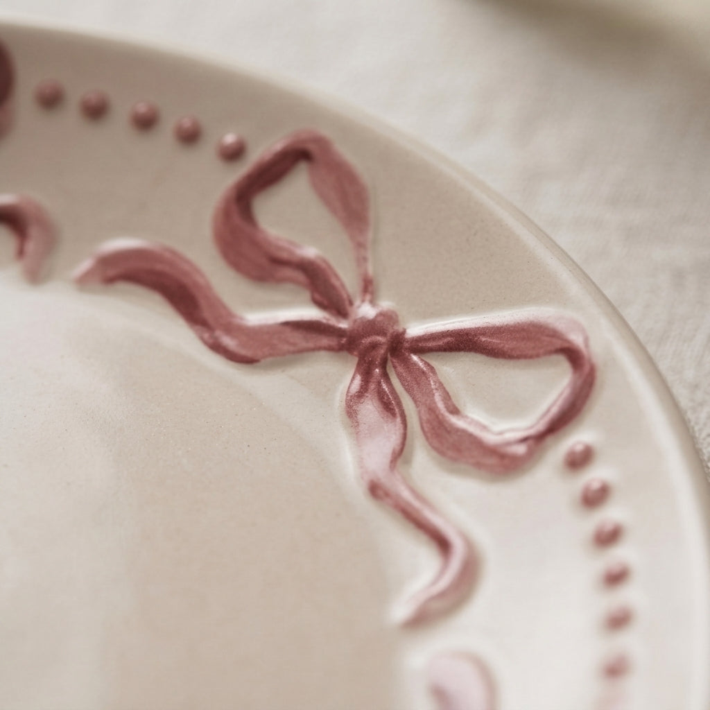 Dusty Rose Bow Wreath Plates - Set of 4