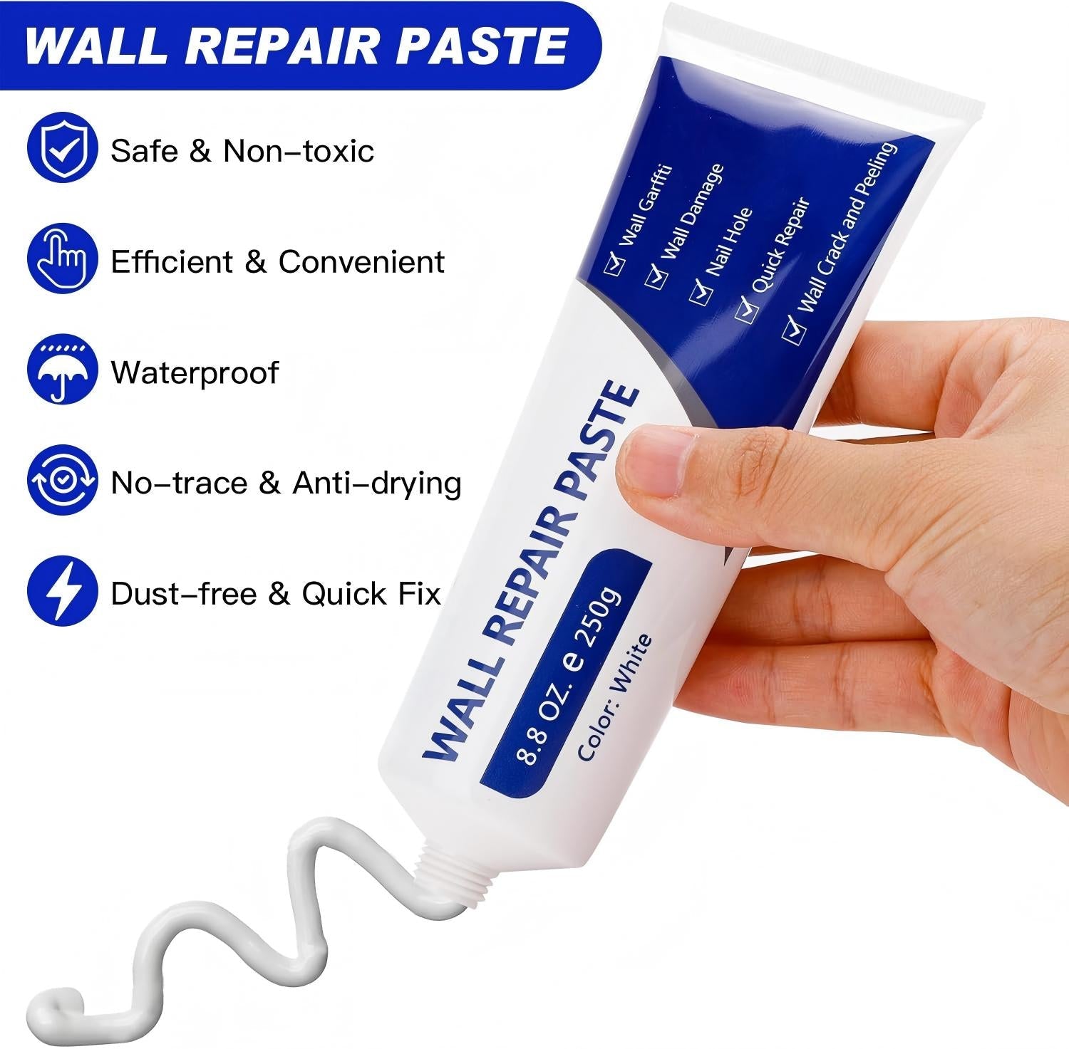 ⚒️✨ Ultimate Wall Repair Paste-Instantly Fix Holes • Quick Dry • Waterproof • Safe for Kids