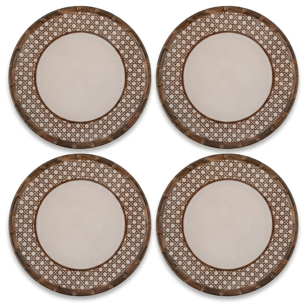 Faux Bamboo and Cane Rattan Plates - Set of 4