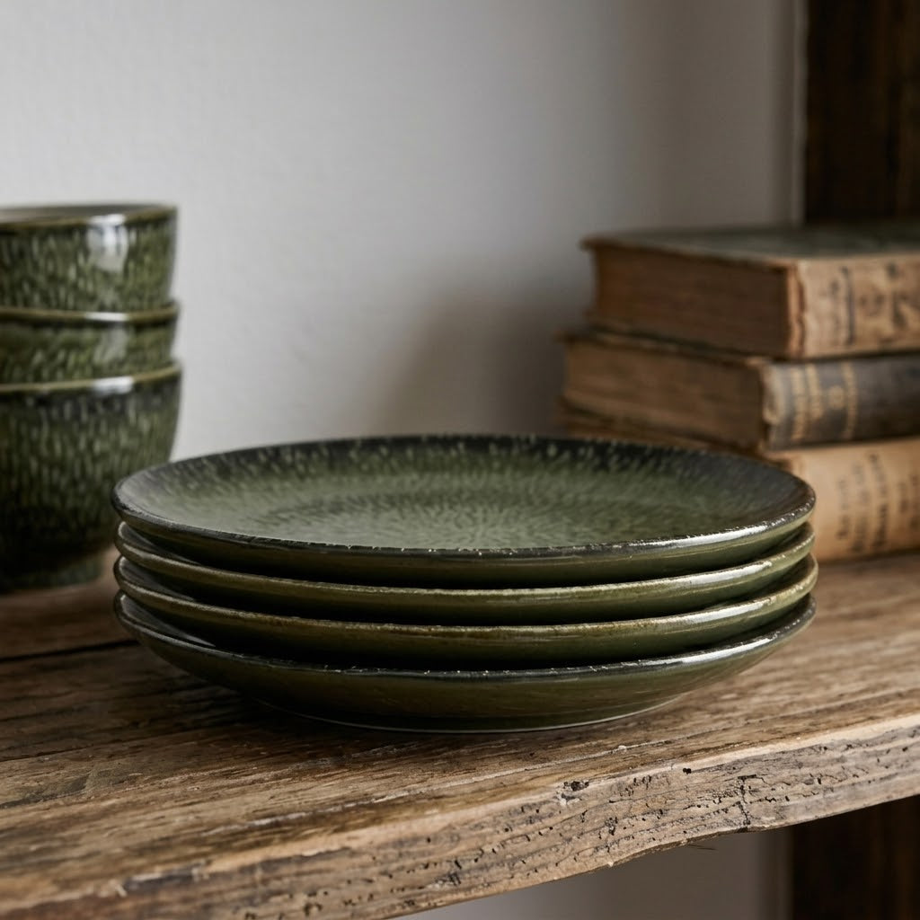 Dark Olive Starburst Plates - Set of 4