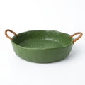 Artisanal Marbled Ceramic Bowl with Woven Handles