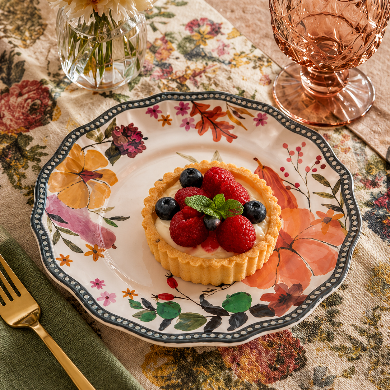 Autumn Harvest Watercolor Scalloped Plates - Set of 4