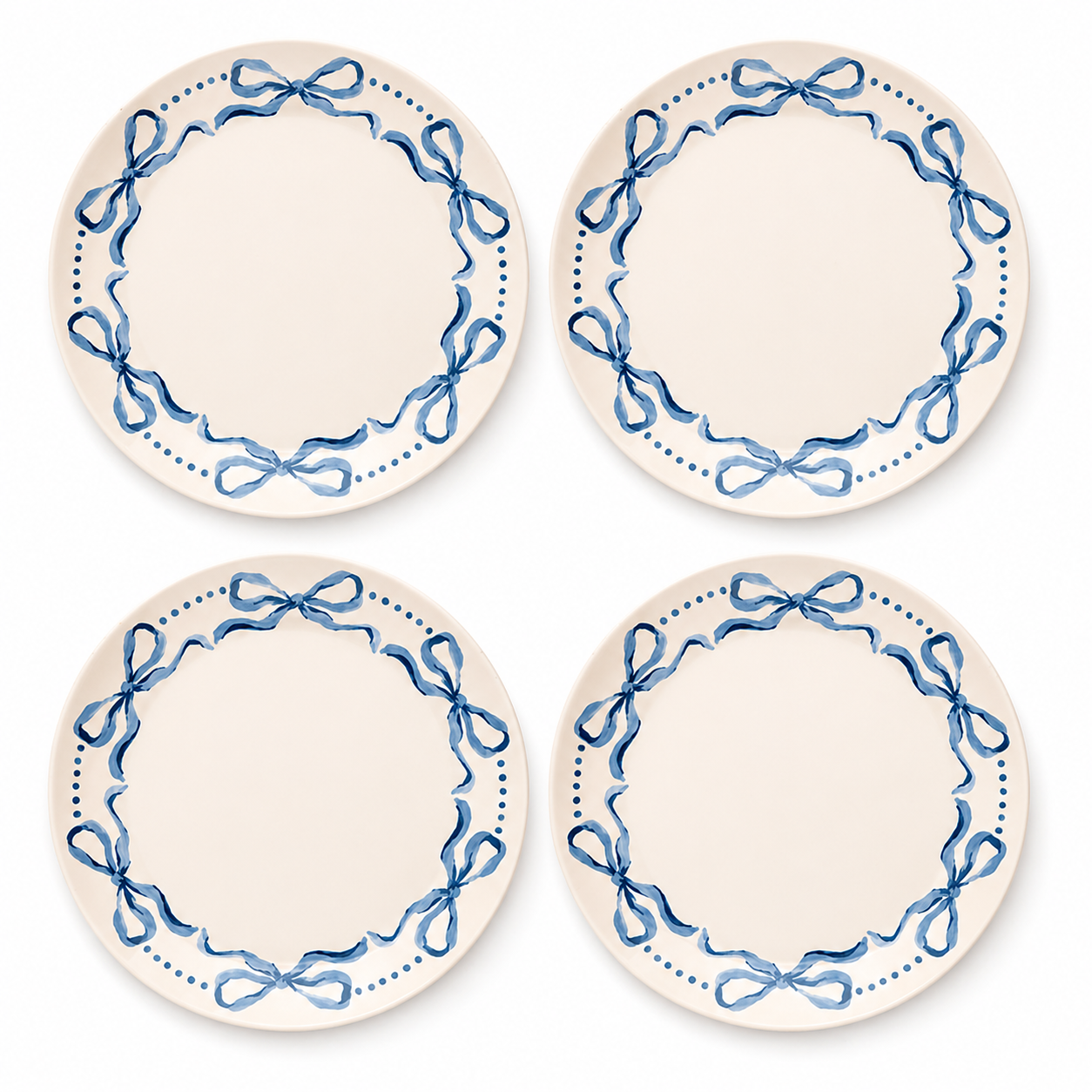 Classic Blue Ribbon Wreath Plates - Set of 4