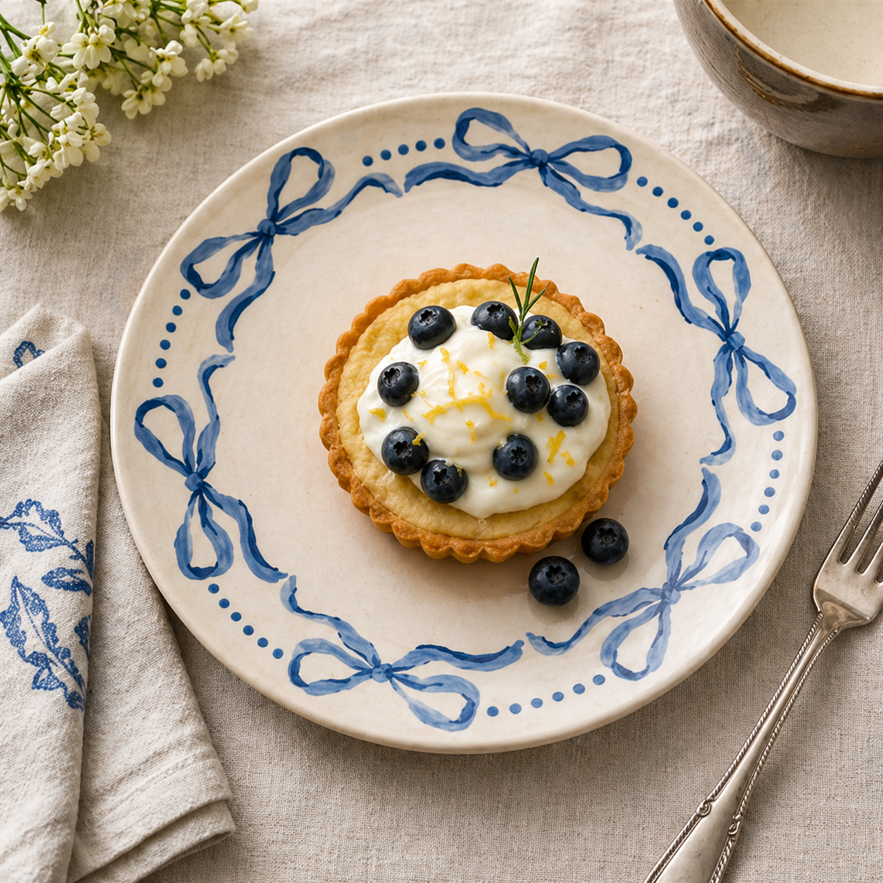 Classic Blue Ribbon Wreath Plates - Set of 4