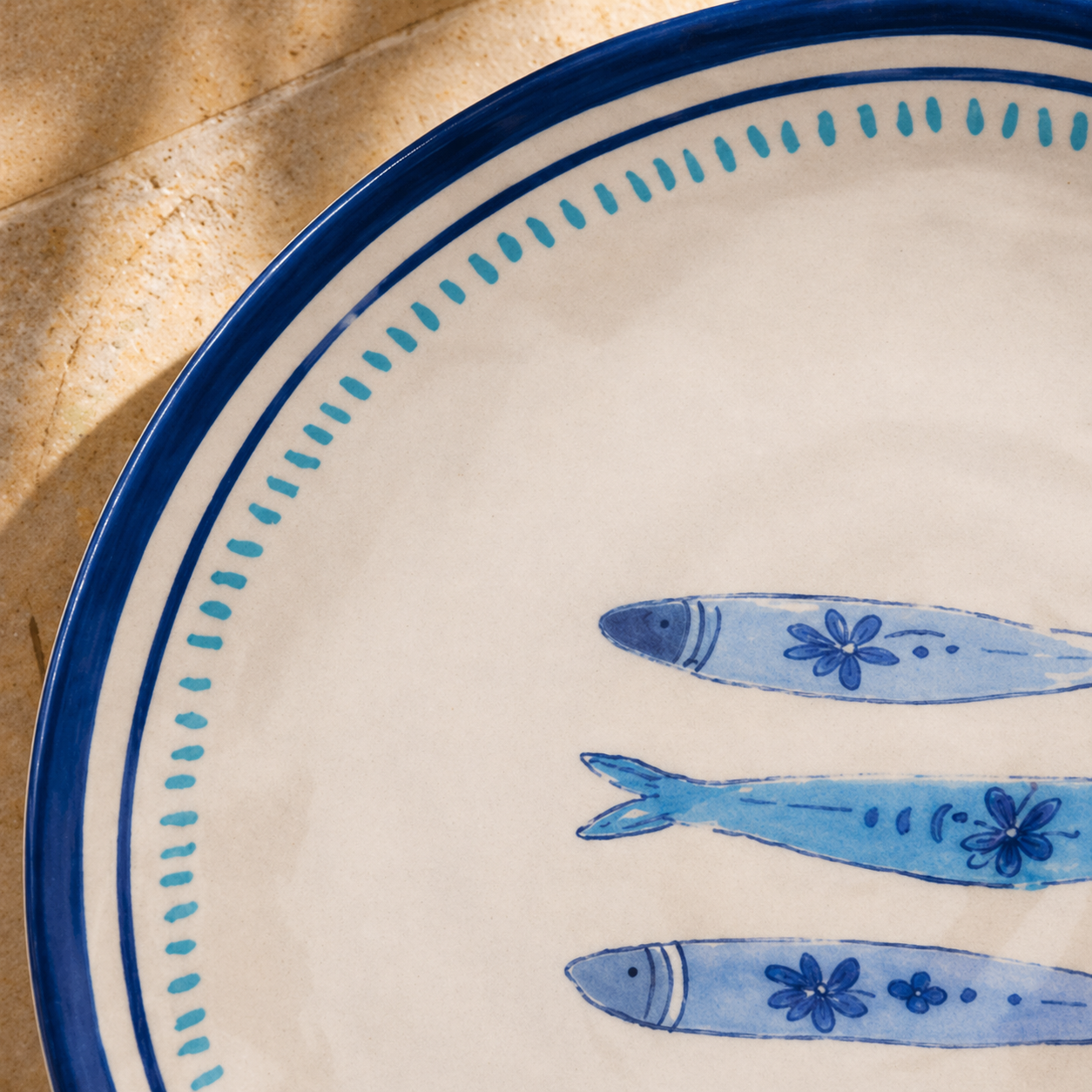Coastal Blue Sardine Motif Plates - Set of 4