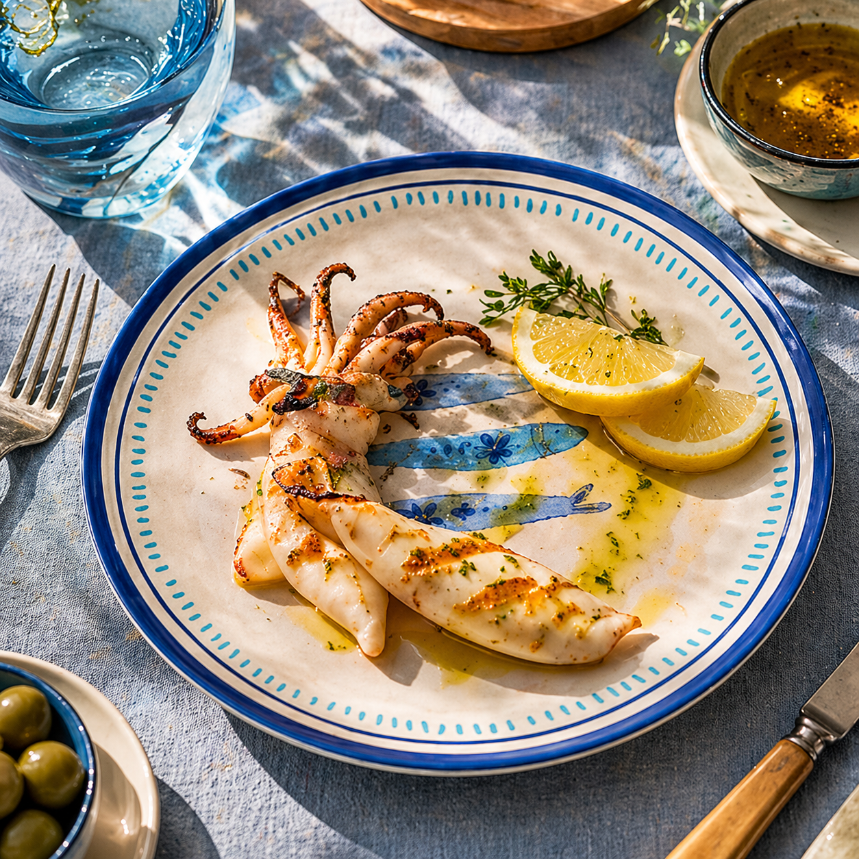 Coastal Blue Sardine Motif Plates - Set of 4