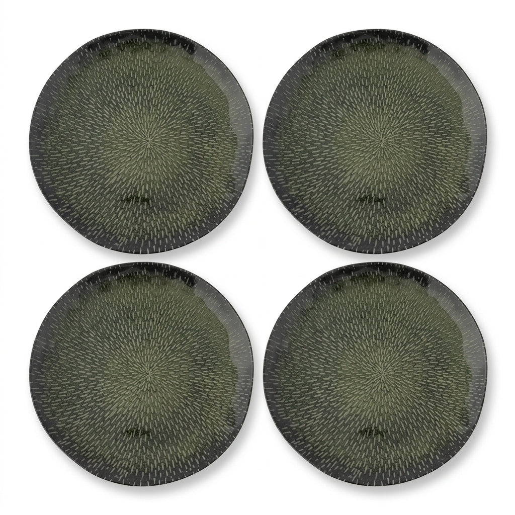 Dark Olive Starburst Plates - Set of 4