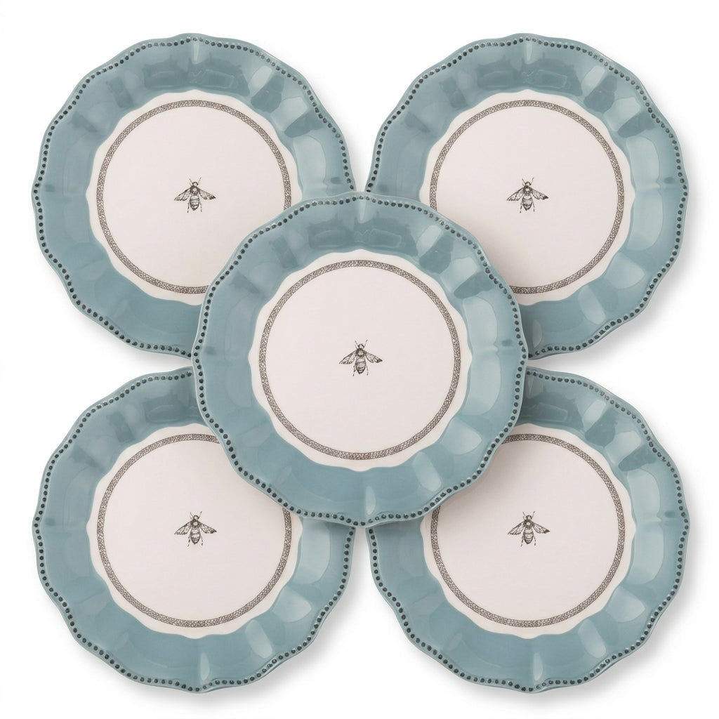 French Country Bee Scalloped Plates - Set of 5