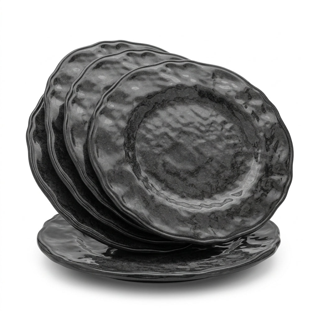 Artisanal Hammered Gloss Black Plates - Set of 5