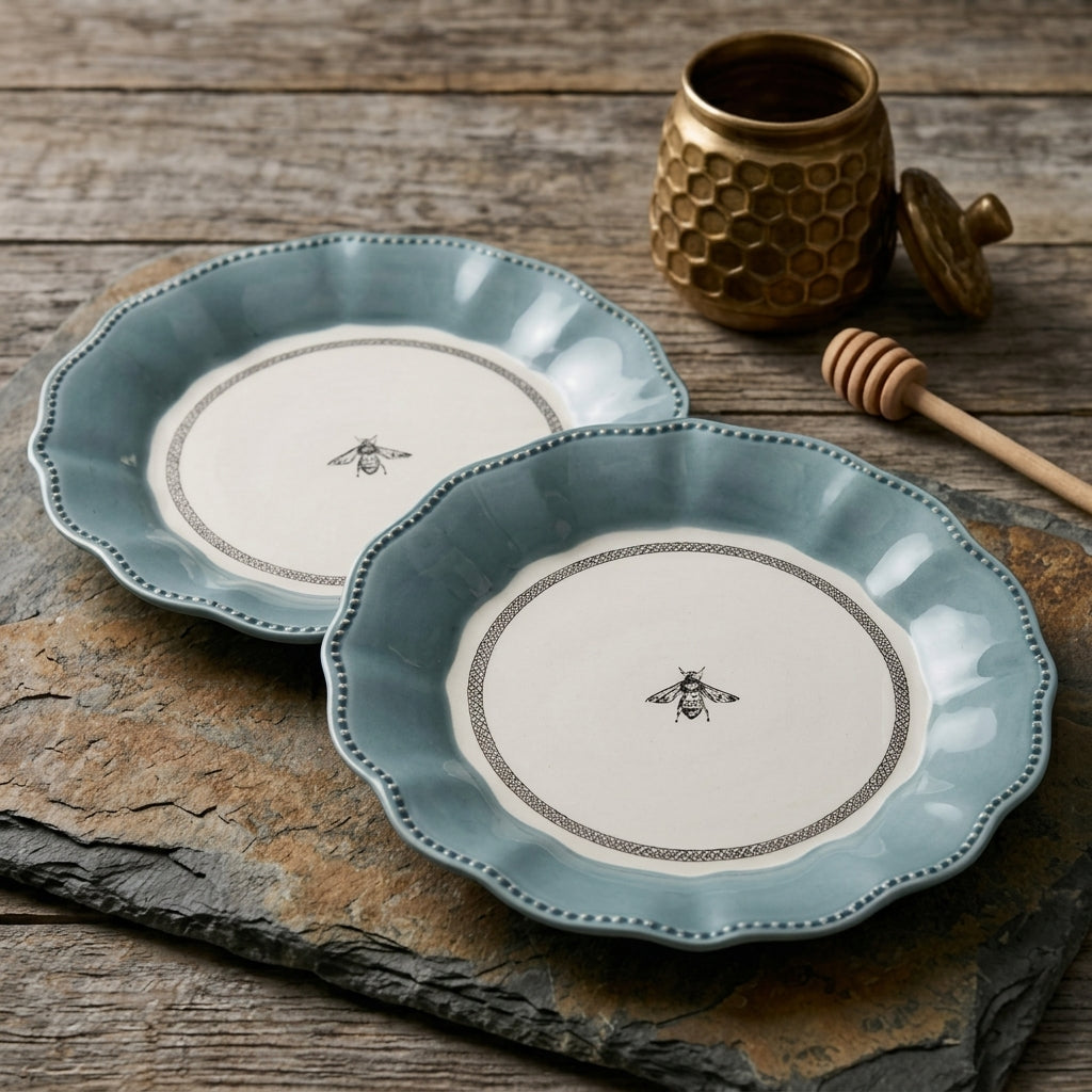French Country Bee Scalloped Plates - Set of 5